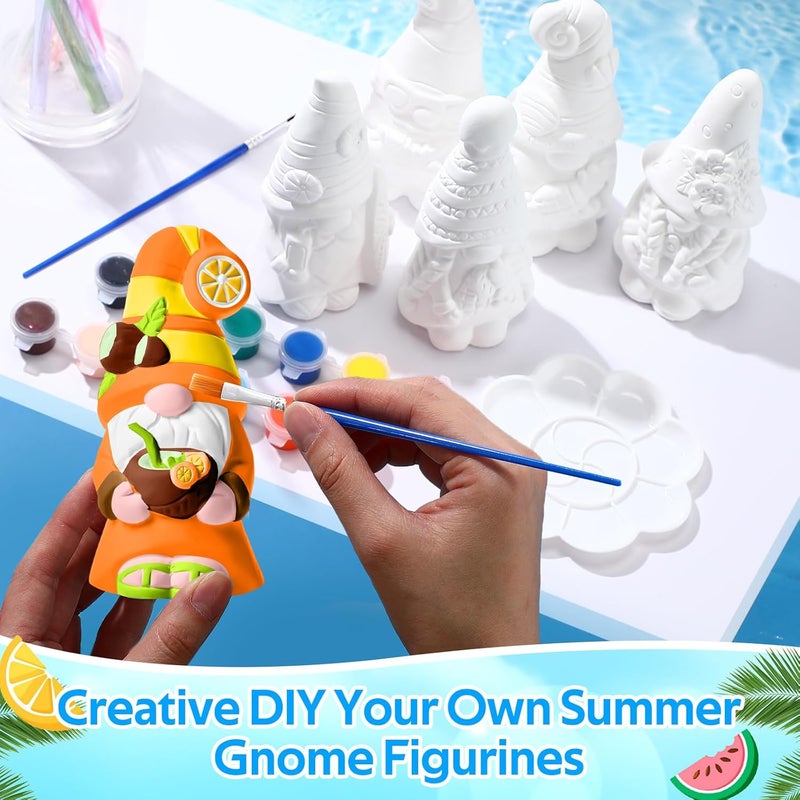 Arrowbash 6 Pcs Summer Ceramics to Paint Ready to Paint Your Own Gnome Statues 5.12 Beach Theme Paintable Figurines DIY Unpainted Ceramics Plaster Crafts Kit with Brush Palette - Image 4